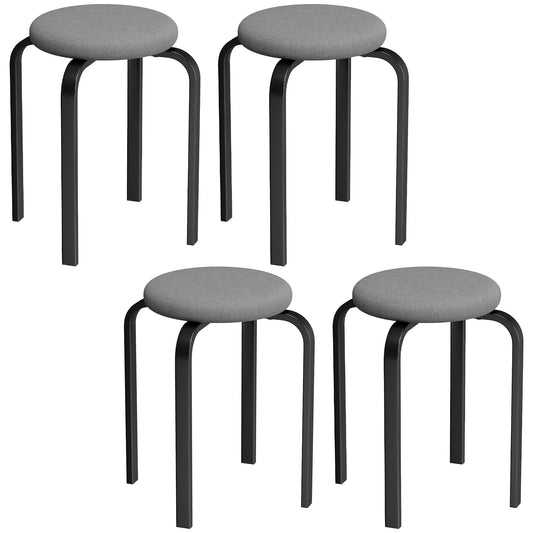 HOMCOM Stackable Stools set of four with dark grey round cushioned seats and black metal legs