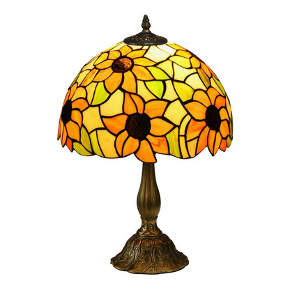 HOMCOM Stained Glass Table Lamp with a sunflower design and orange and yellow glass panels