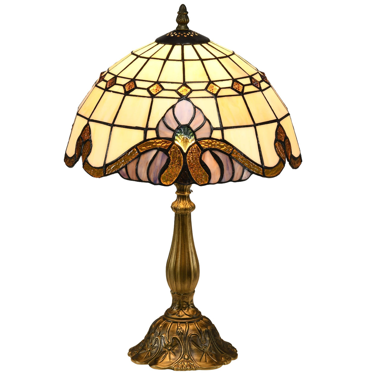 HOMCOM Stained Glass Table Lamp with a cream shade and ornate bronze base on a white background