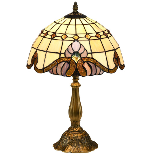 HOMCOM Stained Glass Table Lamp with a cream shade and ornate bronze base on a white background