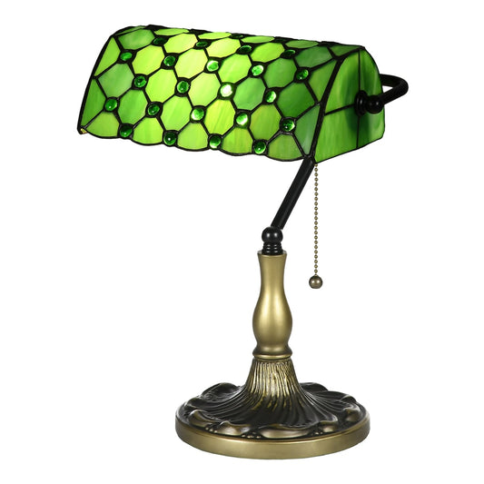 HOMCOM Stained Glass Table Lamp with green handmade shade and metal base