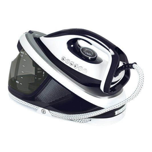 HOMCOM Steam Generator Iron with ECO Mode, a blue and white appliance with a large water tank and a separate iron unit