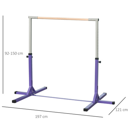The gymnastics bar showing the height and width dimensions on a white background