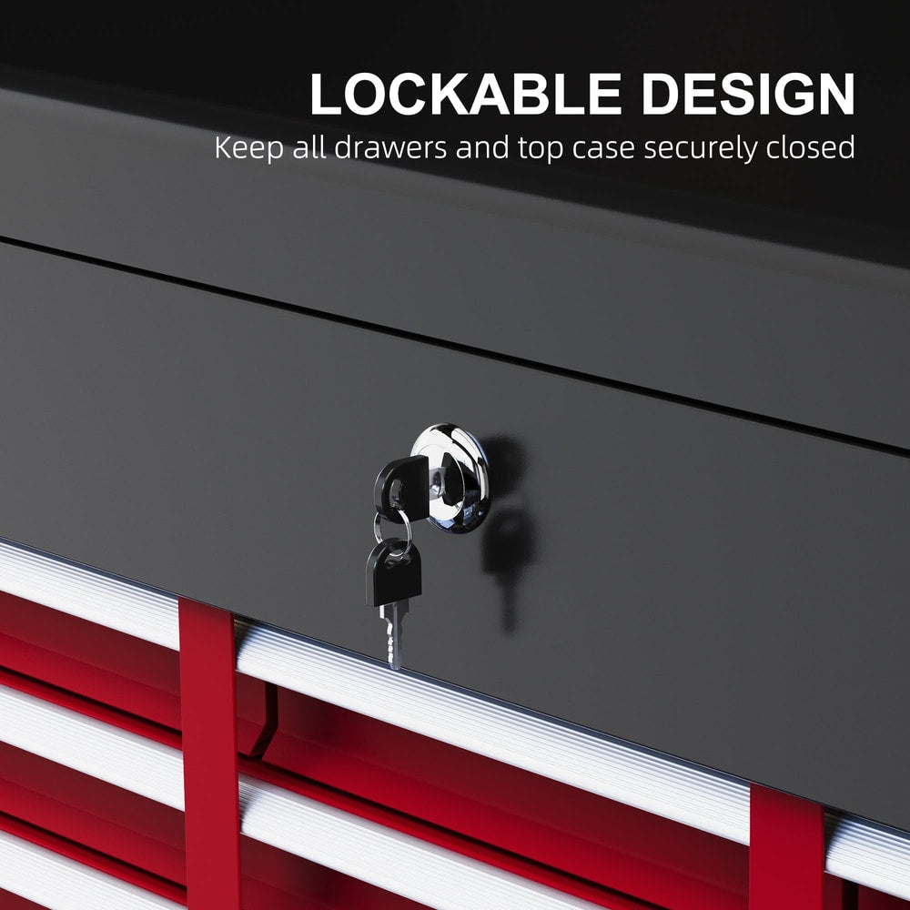 The lockable design of the six drawer tool storage carry chest with keys