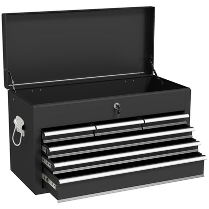 HOMCOM Steel Six Drawer Tool Storage Carry Chest with the lid open and drawers partially extended