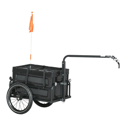 HOMCOM Steel Trailer for Bike with a black storage box and orange safety flag on a white background