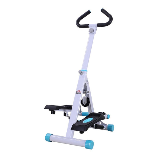HOMCOM Stepper w/ Handle Hand Grip Workout Fitness Machine in white with blue accents