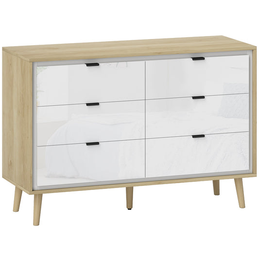 HOMCOM Storage Cabinet, a white chest of drawers with a wood effect frame and six drawers