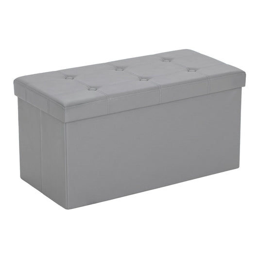 HOMCOM Storage Ottoman Bench in grey PU leather with button tufted lid