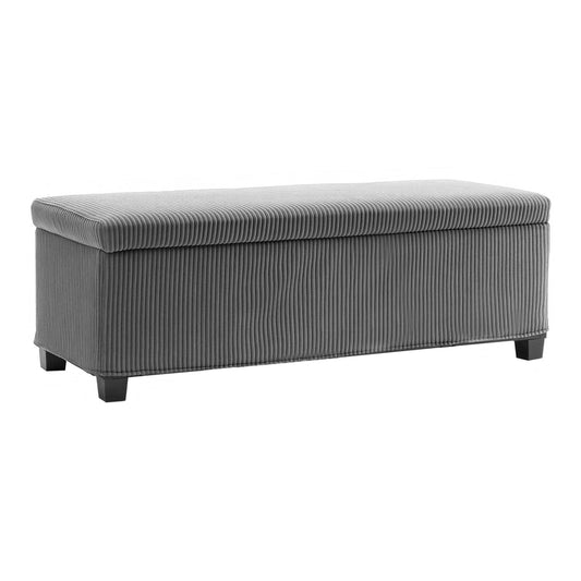 HOMCOM 84L Corduroy Storage Ottoman in grey, a rectangular storage bench with a lift-up lid and short legs
