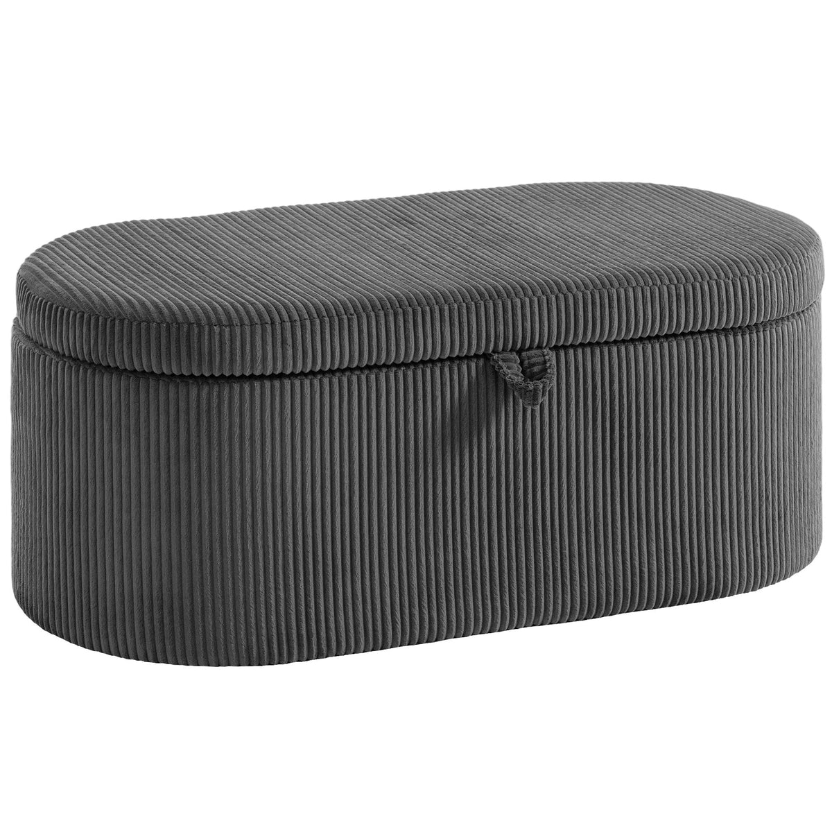 HOMCOM Storage Ottoman in dark grey corduroy with a hinged lid and front clasp