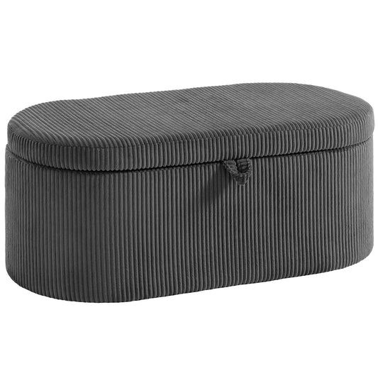 HOMCOM Storage Ottoman in dark grey corduroy with a hinged lid and front clasp