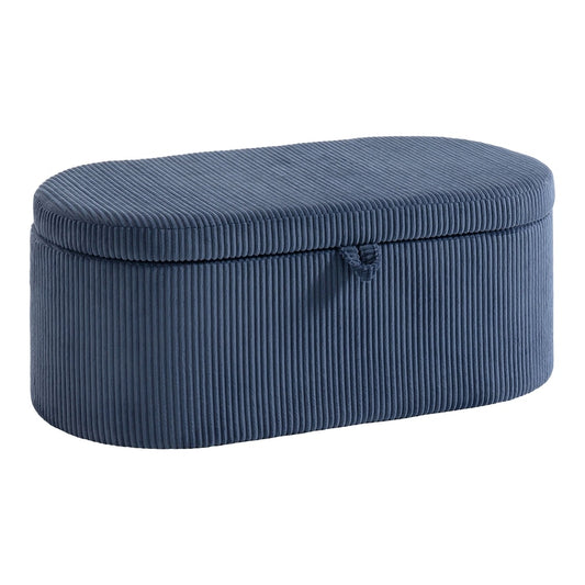 HOMCOM Storage Ottoman in blue corduroy fabric with a hinged lid