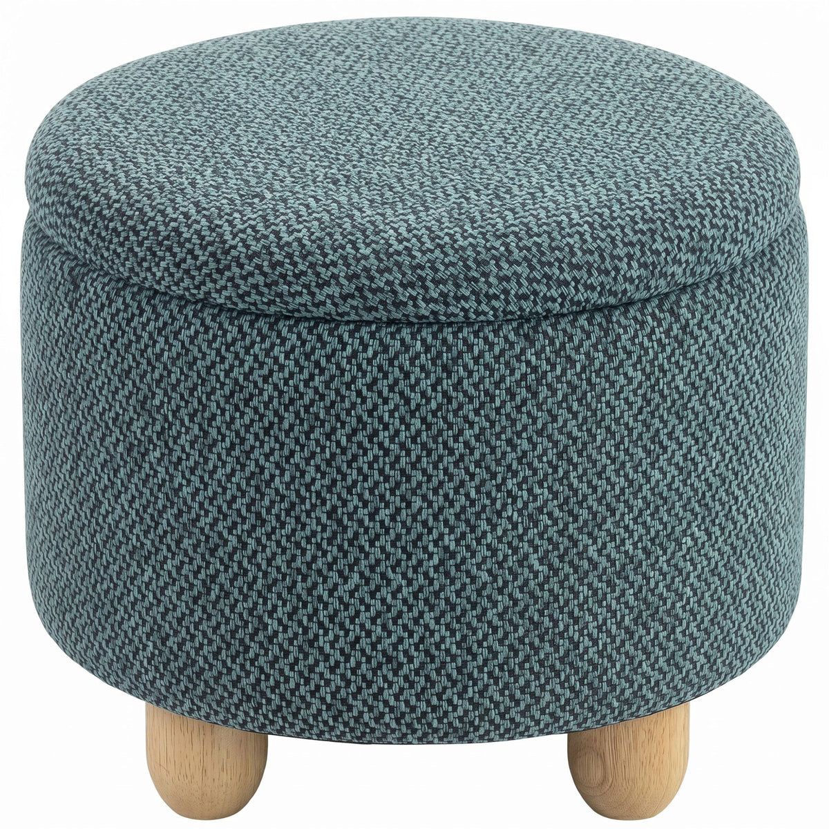HOMCOM Storage Sitting Bench with Lid, a round dark blue ottoman with four wooden legs