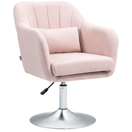 HOMCOM Swivel Accent Chair in pink fabric with a chrome base and lumbar cushion