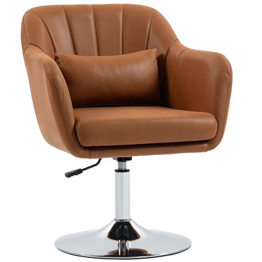 HOMCOM Swivel Accent Chair in brown with a matching lumbar cushion and chrome pedestal base