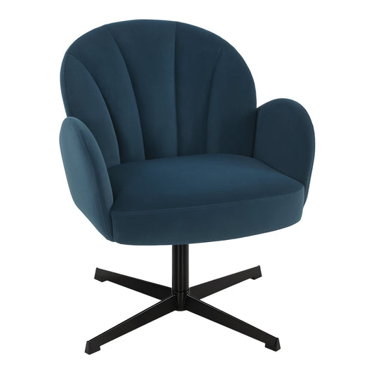 HOMCOM Swivel Accent Chair in dark blue velvet with a metal base and shell-shaped back