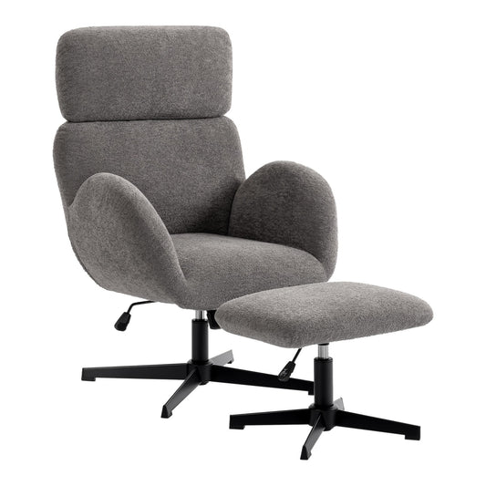 HOMCOM Swivel Armchair and Footstool Set in grey fabric with black base