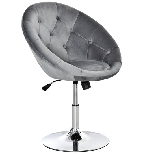 HOMCOM Swivel Dressing Stool in grey velvet-feel fabric with button tufting and a chrome base