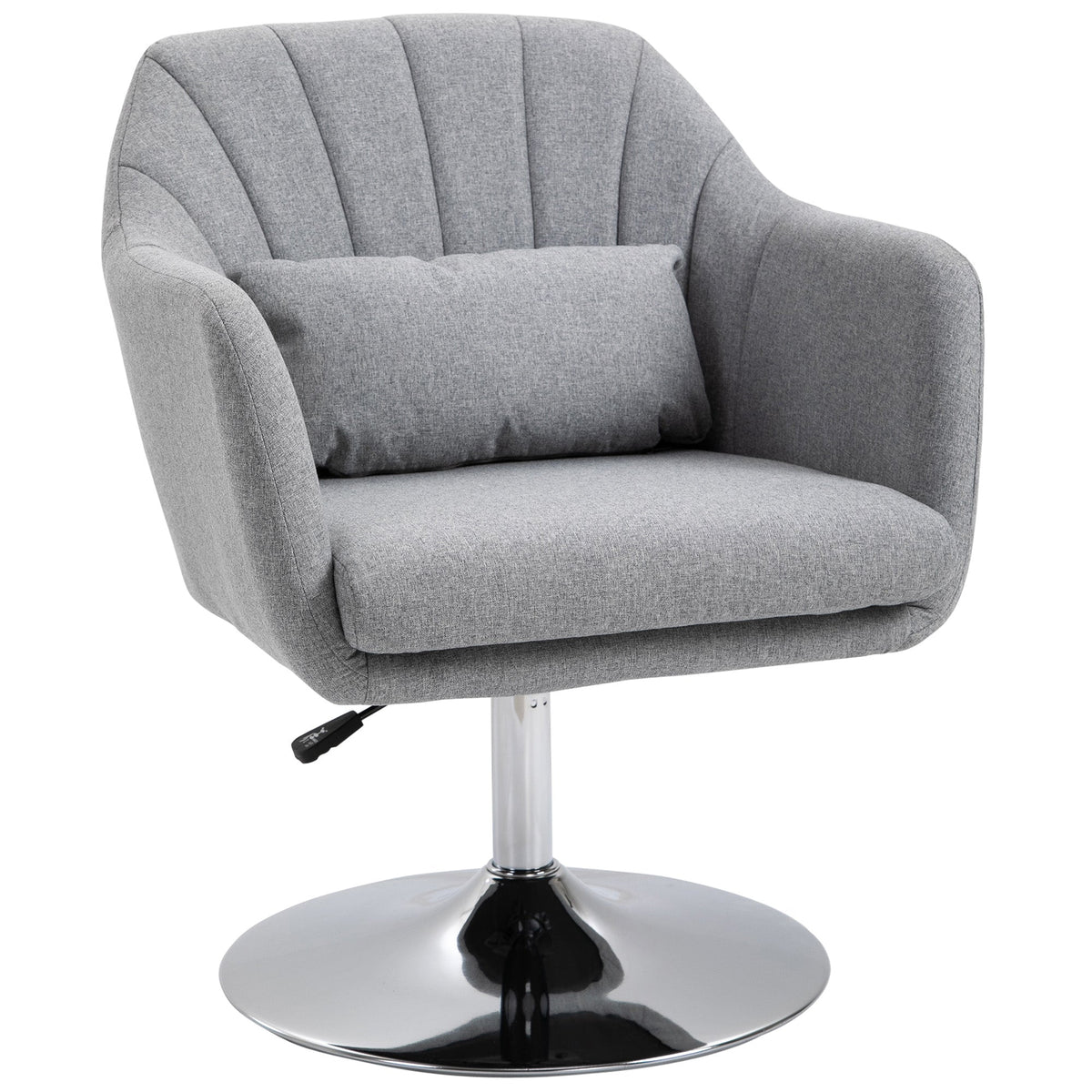 HOMCOM Swivel Linen Fabric Accent Chair in light grey with a chrome base and lumbar cushion