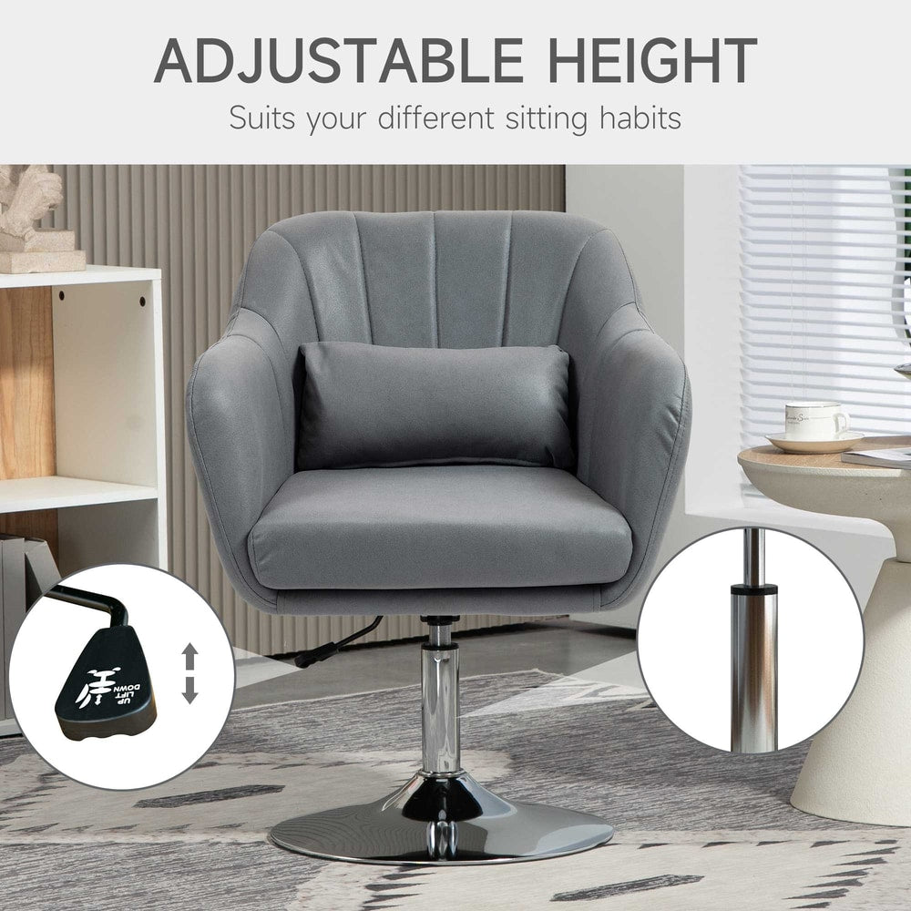 Adjustable height feature of the grey accent chair with lever detail