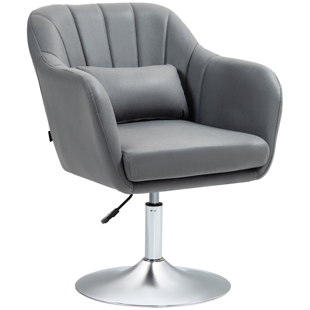 HOMCOM Swivel Microfibre Accent Chair in dark grey with a silver base and a small cushion