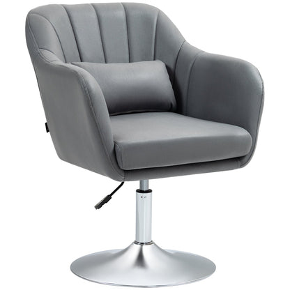 HOMCOM Swivel Microfibre Accent Chair in dark grey with a silver base and a small cushion
