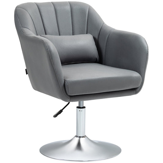 HOMCOM Swivel Microfibre Accent Chair in dark grey with a silver base and a small cushion