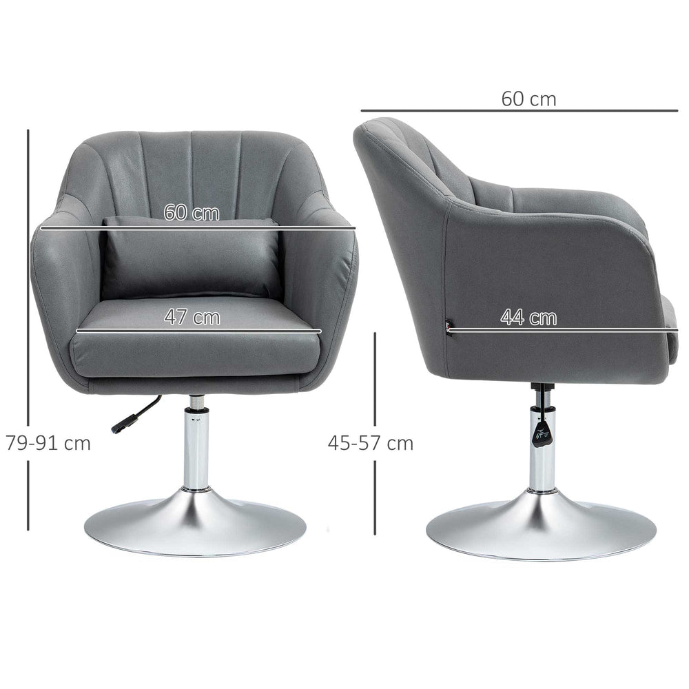 Dimensions of the grey swivel armchair shown with measurement lines