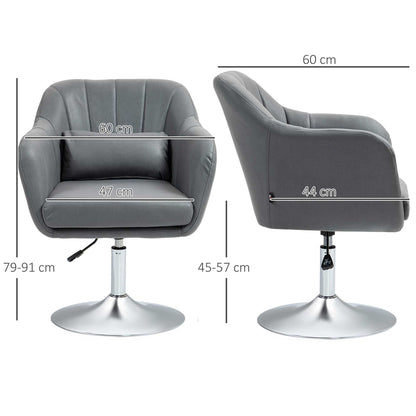 Dimensions of the grey swivel armchair shown with measurement lines