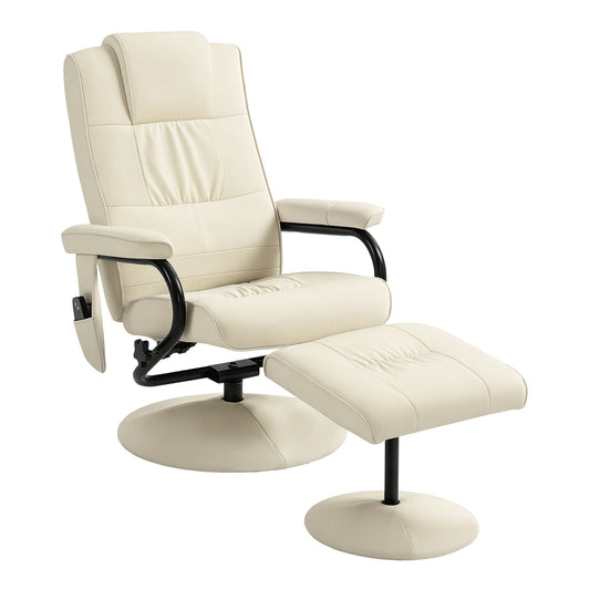 HOMCOM Swivel Recliner Chair and Footstool in cream white with a remote control on the side