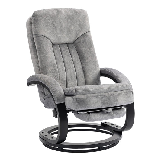 HOMCOM Swivel Recliner Chair with Footrest, a plush grey armchair with a wooden base