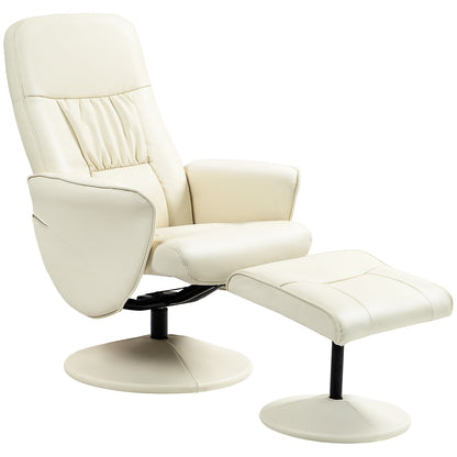 HOMCOM Swivel Recliner Chair with Footstool in cream white PU leather