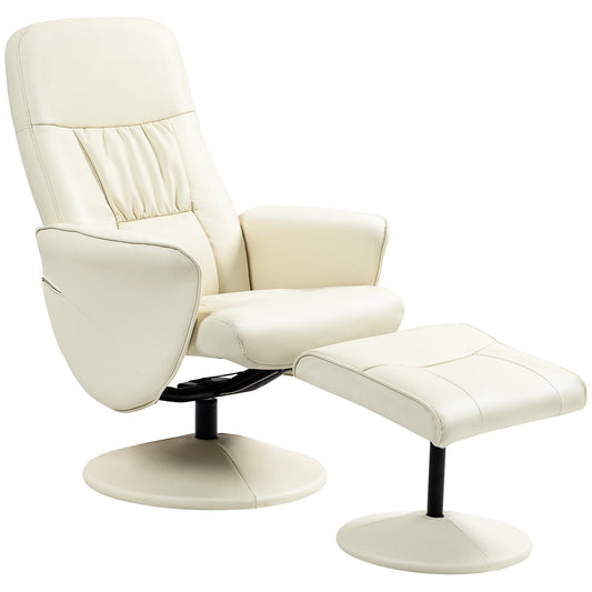 HOMCOM Swivel Recliner Chair with Footstool in cream white PU leather
