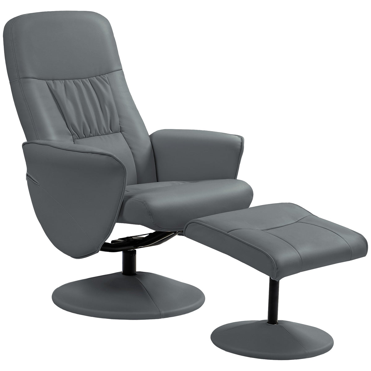 HOMCOM Swivel Recliner Chair with Footstool in grey with a round base on a white background