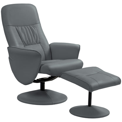 HOMCOM Swivel Recliner Chair with Footstool in grey with a round base on a white background