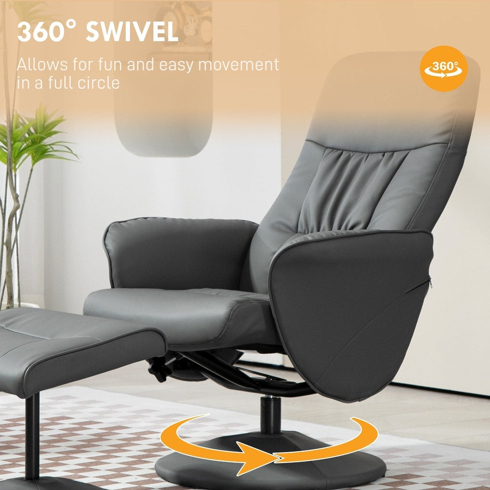 The swivel recliner chair showing the rotation mechanism with an orange arrow graphic