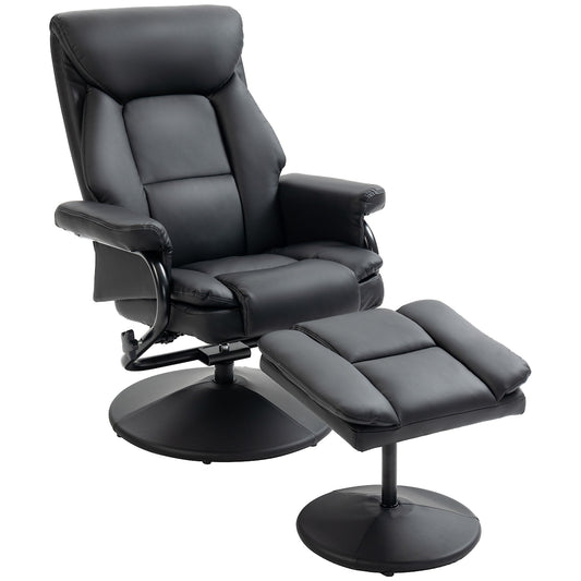 HOMCOM Swivel Recliner Chair with Footstool in black PU leather with a steel base
