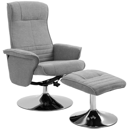 HOMCOM Swivel Recliner Chair with Footstool in grey fabric with a steel base