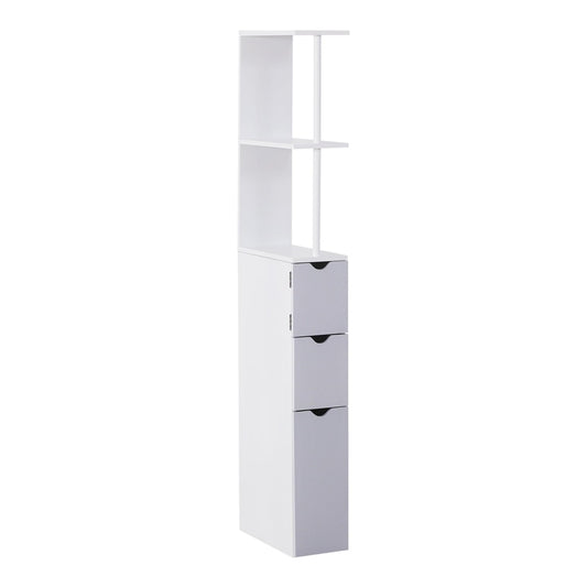HOMCOM Tall Bathroom Cabinet in white with grey drawers and open shelving