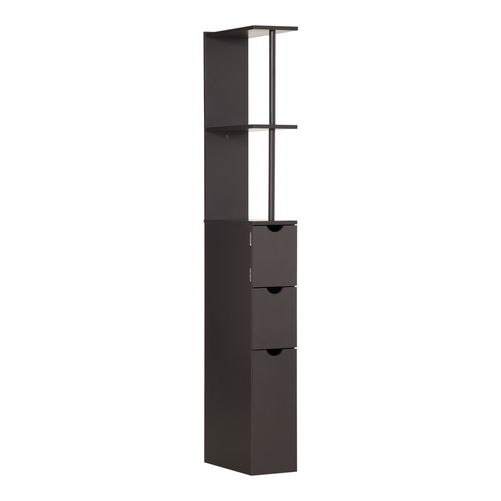 HOMCOM Tall Bathroom Cabinet with two open shelves and three drawers in a dark brown finish