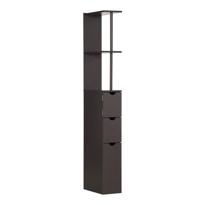 HOMCOM Tall Bathroom Cabinet with two open shelves and three drawers in a dark brown finish