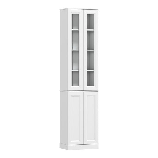 HOMCOM Tall Bathroom Storage Cabinet, a slim white storage unit with four doors and glass upper doors
