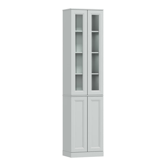 HOMCOM Tall Bathroom Storage Cabinet in dusty blue with glass and solid doors