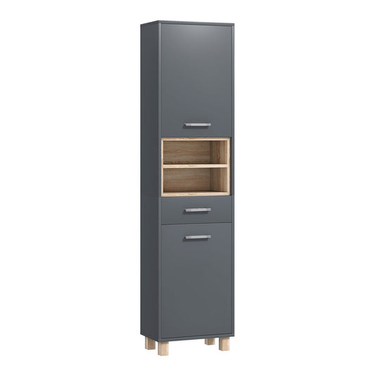 HOMCOM Tall Bathroom Storage Cabinet with two cupboards, a central drawer and open shelving
