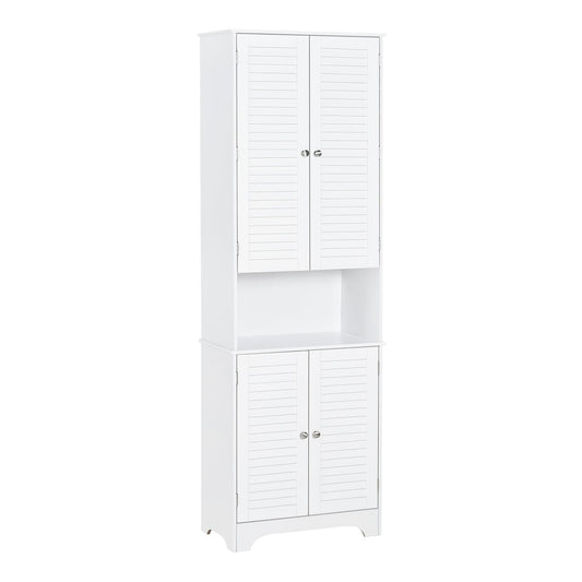 HOMCOM Tall Freestanding Bathroom Cabinet with two sets of double doors and an open shelf