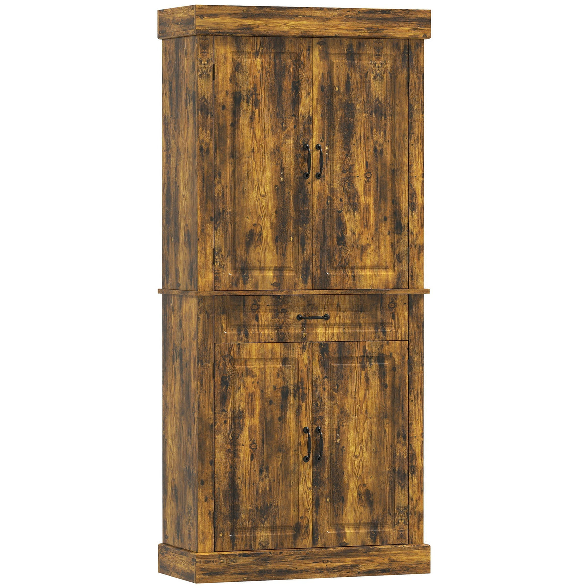HOMCOM Tall Kitchen Cupboard with a rustic brown wood effect finish and black metal handles