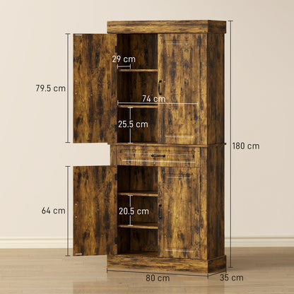 Tall kitchen cupboard with dimensions shown on a size diagram, indicating height, width, and depth