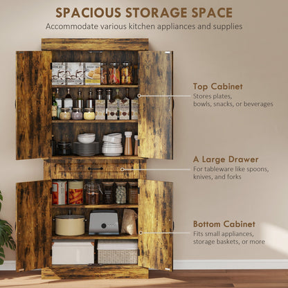 Spacious storage for kitchen furniture, with labels pointing to the top cabinet, large drawer, and bottom cabinet