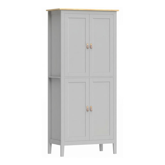 HOMCOM Tall Pantry Cupboard with Motion Sensor LED Light in Grey